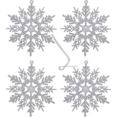 Lot de 12 décorations de Noël en forme de flocons de neige pailletés de 10 cm, à suspendre soi-même, pour sapin, fête, maison, mur ou porte.-Silver (1/2)
