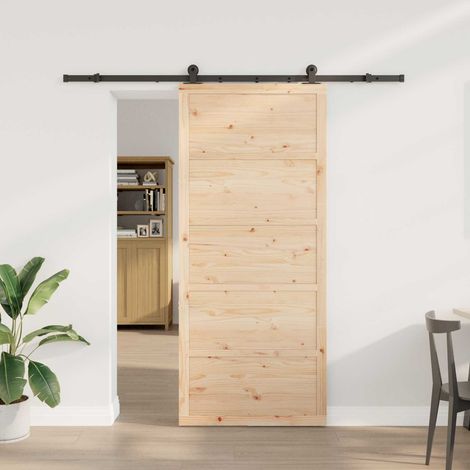 vidaXL Porta scorrevole Naturale 80 x 208 cm Legno Massello di