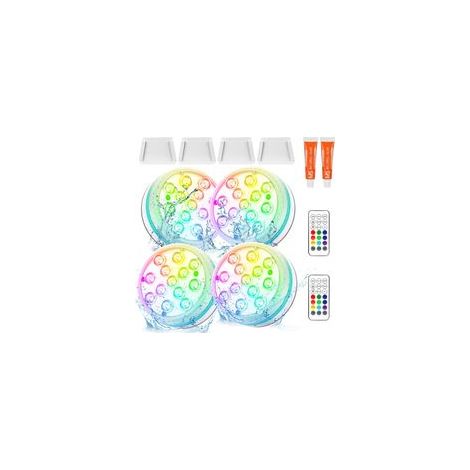 Lumière de Piscine LED Submersible avec Télécommande Éclairage Etanche Lampes IP68 Étanche Lumières Sous-marines Pour Aquariums, Baignoire, Étangs (Lot de 4 lampes de piscine à piles)