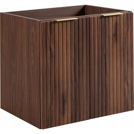 Furnidea - Meuble à suspendre FLOW noyer avec le plan 60 cm - 2 portes - façades rainurées (1/5)