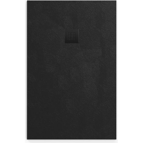 Swiss Aqua Technologies B-Way Rechteckige Duschwanne 140x90cm mit Siphon, aus Gussmarmor, Schwarz (SATALEK14090-S)