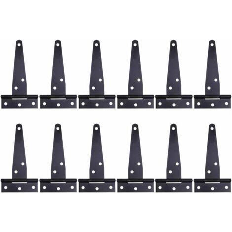 12 Pcs 4 Pounces Charnières en T laquées Noires. Charnière en T Robuste. Charnières de Portes en Bois. Métalliques Fer Antirouille Charnières de Porte avec Vis pour Portes de Grange. 100 mm (1/4)