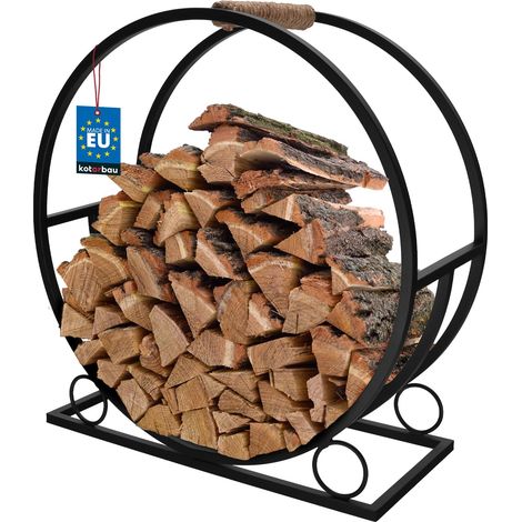 KOTARBAU® Brennholzträger für Kamin, Stahl, Metall, dekorativer Holzkorb mit Rollen, schwarz, 55 x 25 x 60 cm