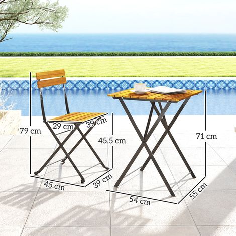 Sitzgruppe 3 tlg. Essgruppe für 2 Personen klappbarer Esstisch mit 2 klappbare Stühle für Terrasse Balkon Teak (1/5)