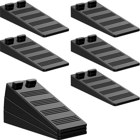 8 cunei per porte in gomma morbida nera, regolabili in altezza, antiscivolo, atossici e inodori, per porte e pavimenti di vari materiali.