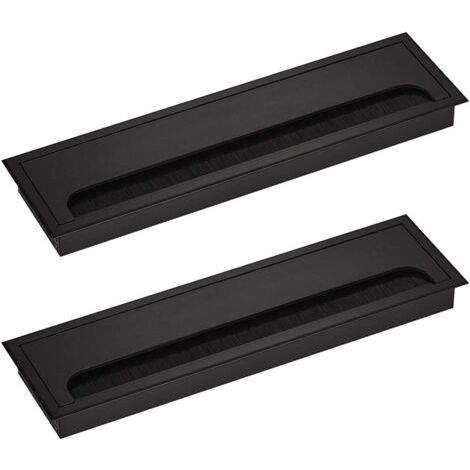 Lot de 2 cache-câbles rectangulaires 80 x 280 mm pour installation encastrée sur bureau, organiseur de câbles pour mobilier de bureau, cache-câbles en aluminium anodisé noir, gestion des câbles (1/5)