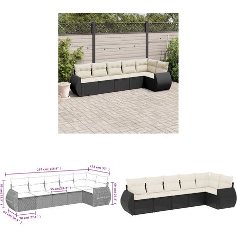6-tlg. Garten-Sofagarnitur mit Kissen Schwarz Poly Rattan - Gartenmöbel - Outdoor Möbel - Lounge Set - Rattan Gartenmöbel - Wetterfeste Gartenmöbel - Home & Living