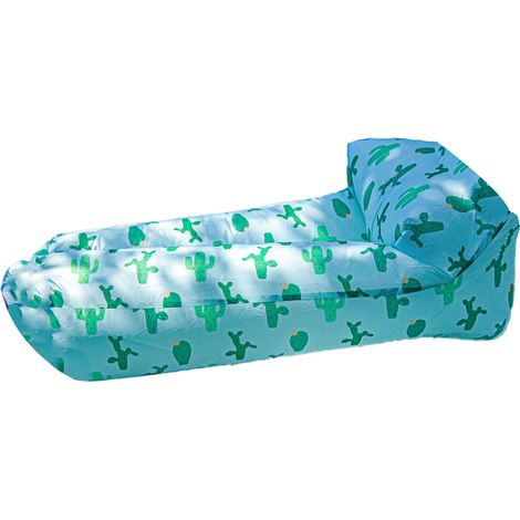 Transats gonflable portatif pliable en polyester confortable haute capacité de charge chaise d'air extérieur pour randonnée pique-nique festival de musique coussin cactus 180x80cm (1/5)