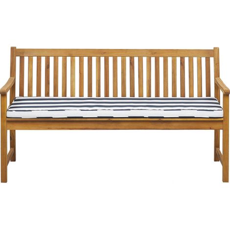 Banc de Jardin ou Terrasse 160 cm en Bois d'Acacia avec Coussin Bleu et Blanc Matières Durables et Faciles d'Entretien Design Traditionnel Beliani (1/5)