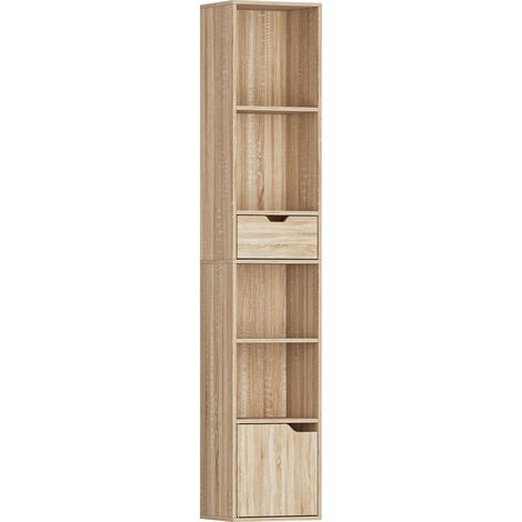 Scaffale Libreria 30x24x158 cm a 4 Ripiani Aperti con Armadietto e Cassetto Color Legno (1/5)