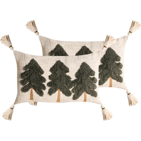 Conjunto de 2 cojines decorativos de algodón con motivo navideño 30 x 50 cm beige claro/verde Fagraea (1/5)