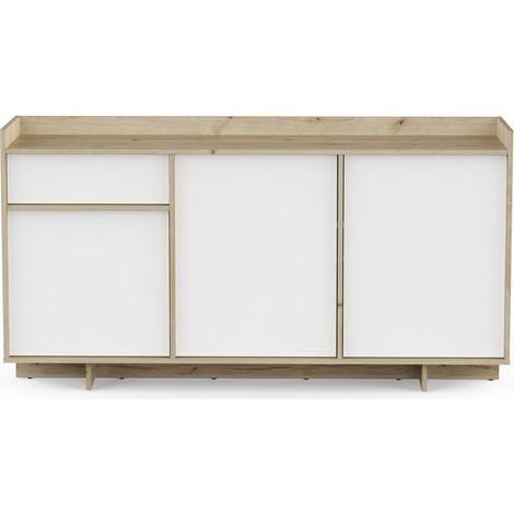 Buffet 3 porte e 1 cassetto decorato in rovere reale e bianco L157,4 cm (1/5)