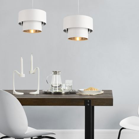 Lampada a Sospensione Lopar con Doppio Paralume in Tessuto Ø 30 cm - Bianco / Argento lux.pro (1/5)