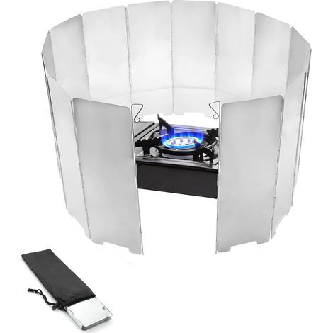 Foldable Aluminium Windscreen, 14 Camping Windshields, Outdoor Camping Windshields, Wind Protection with Storage Bag, Gas Stove Windshield for Camping Outdoor Stove (1/5)