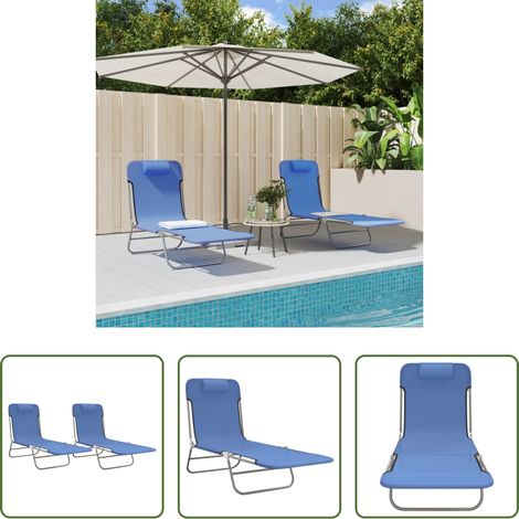 Gartenliege - Sonnenliegen Klappbar 2 Stk. Blau Textilene und Stahl (1/5)