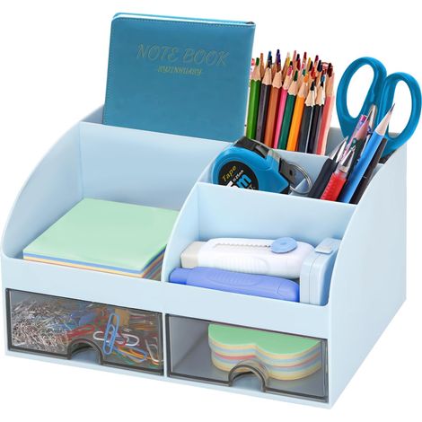 Organiseur de bureau multifonctionnel compact avec 5 compartiments et 2 tiroirs en plastique organisateur de table pour bureau (1/4)