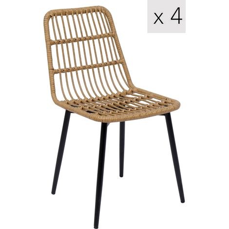 Lot de 4 chaises en polyrotin – Pieds en métal époxy noir – Hauteur d'assise 46 cm – Confort optimal pour intérieur et extérieur – Nordlys (1/5)