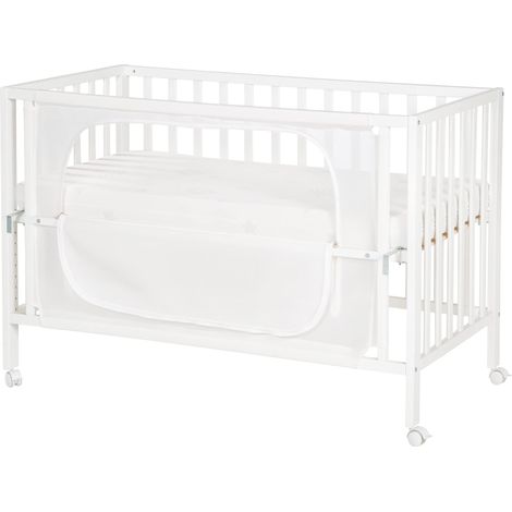 roba Lettino Co-Sleeping Sternenzauber safe asleep, per Neonati e Bambini, 60 x 120 cm, Inserto e Sacco Nanna Inclusi, si Aggancia al Letto dei Genitori, Altezza Regolabile, Legno Bianco (1/4)