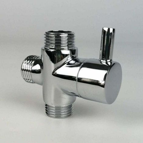 Vanne de dérivation, mâle G1/2 Robinet en laiton T adaptateur Chrome salle de bain douche robinet accessoires inverseur d'eau 3 voies vanne de remplissage mâle (1/5)