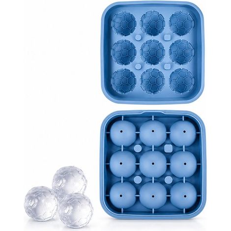 Moule à Glaçons 3D Football - Glaçons Football 33mm - Bleu - 2 Pièces - 9 Compartiments - Twist & Release - Avec Couvercle Étanche - Sans Bpa (1/5)