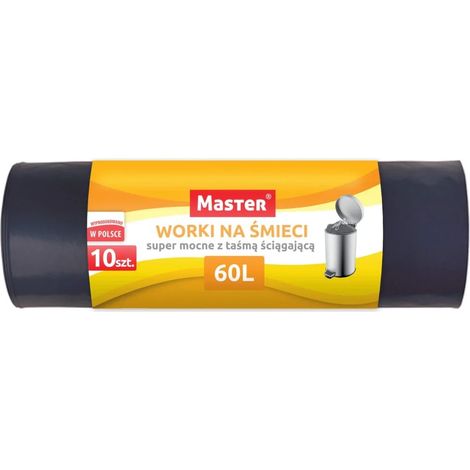 Sacchi per rifiuti Master neri, 60 litri, super resistenti con coulisse, confezione da 10 pezzi