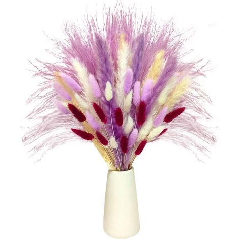 Bouquet de fleurs séchées CH-153 Violet Roseau et Herbe à Lapin Véritables Décoration Intérieure Salon Vase Élégant Haut de Gamme (1/5)