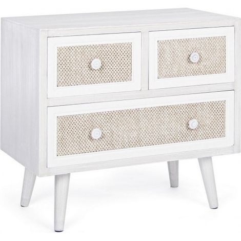 Commode de salon en MDF trois tiroirs Blanc MONTIEL 60x33x h54.5 cm (1/3)