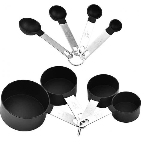 BEBUSINGOTO 8-teiliges Küchenmesslöffel-Set, Messbecher-Set mit Metallgriff, präzise Küchenmesswerkzeuge, geeignet für Flüssigkeiten