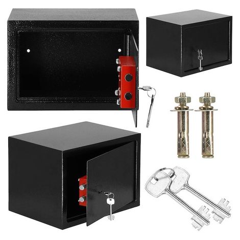 Caja fuerte doméstica con llave, caja de 31 cm para dinero en efectivo, color negro. (1/5)