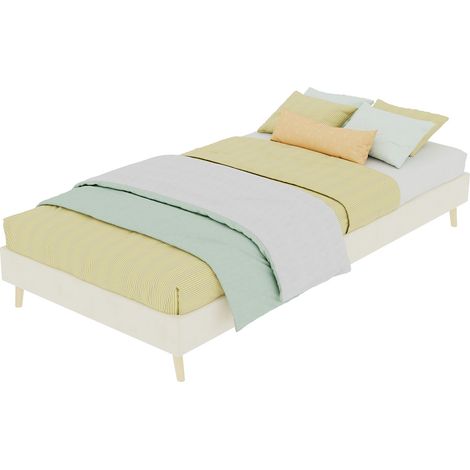 Struttura letto 90x200 cm beige in tessuto e metallo, base bassa - CHICFURN (1/5)