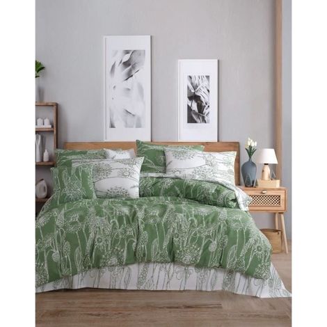 Juego de cama - 1 funda de edredón 220 x 240 cm + 2 fundas de almohada 60 x 60 cm - 100% algodón reforzado - Verde