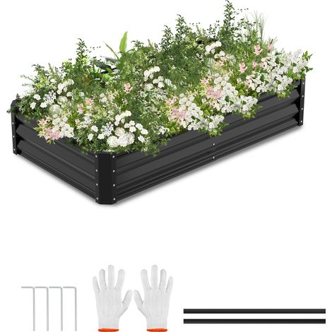 SWANEW Jardinieres Exterieur Surélevées, 430L, 160x90x30cm Pot de Fleur Exterieur pour les Fleurs, Herbes, Fruits, Légumes, Bac Jardiniere Balcon, Potager sur Pied, Acier Ultra Solide Noir (1/5)