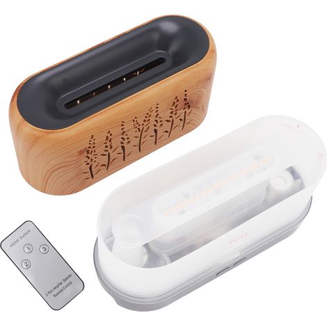 Aromatherapie-Diffusor (200 ml), Luftbefeuchter mit perforierter Flamme und Umgebungslicht, inklusive Fernbedienung, helles Holz, 100–240 V, CE-zertifiziert (1/5)