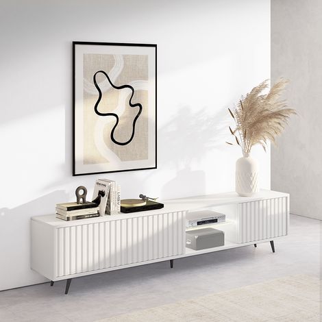 Selsey Bello - TV-Lowboard stehend Weiß, mit schwarzen Beinen, LED 175 cm breit