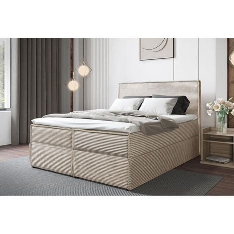 Lit Boxspring Tilia Ii - Beige - 200x200 Cm - Lit Moderne - Coffre De Rangement - Matelas À Ressorts Bonnell (1/5)