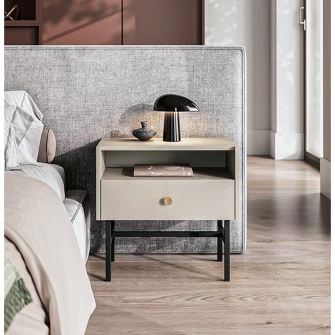 AX LIVING Nachttisch mit Schublade Dinley 55 cm Beige matt auf Metallgestell