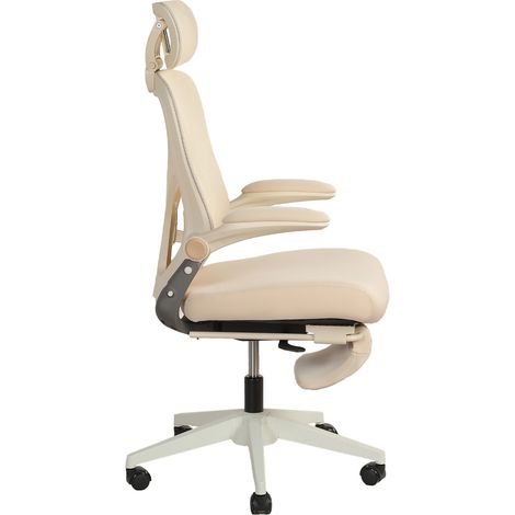 Sedia da ufficio ergonomica pieghevole con poggiatesta 3D e supporto lombare, color crema OKMYHOME (1/5)