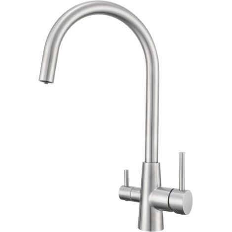 QORVA-Robinet de Cuisine 3 Voies en Acier Inoxydable brossé Eau Potable Eau Chaude Froide robinets de Cuisine pivotants à 360 ° pour Filtre à Eau