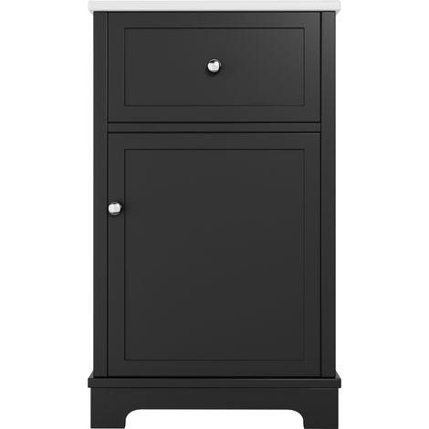 CAIziMeuble vasque en MDF 514687cm, entièrement laqué, avec tiroir coulissant et étagères réglables, étagères dans la porte du meuble, pieds hauts, vasque intégrée, noir (1/5)