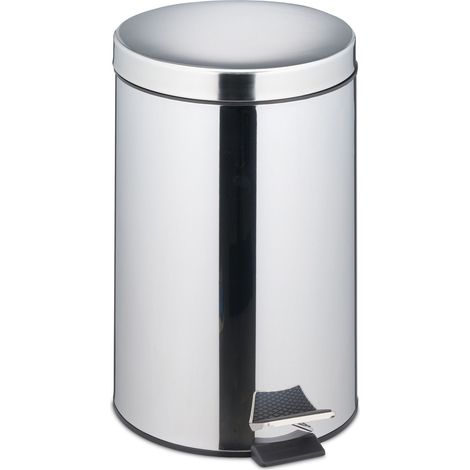 Cubo de basura de pedal redondo para cocina de 20 litros sistema higiénico acero inoxidable pulido espejo 130016079 (1/2)
