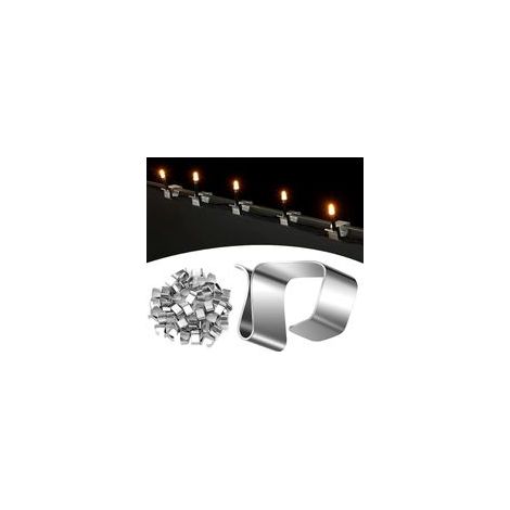 Lot de 50 crochets de gouttière en acier au manganèse – Fixation pour guirlandes lumineuses – Résistant aux intempéries – Taille 14x20 mm (1/4)