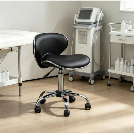 Sgabello da lavoro con ruote 44x48x62-74 cm in poliuretano nero regolabile – MEUBLIV (1/5)