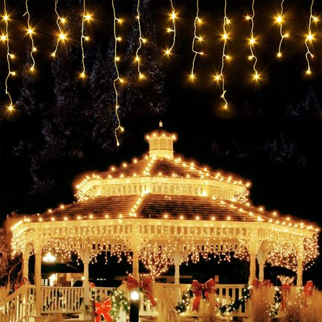 Eisregen Lichterkette Außen 480 LED 10M Lichtervorhang Eiszapfen Weihnachtsbeleuchtung Wasserdicht Strombetrieben für Weihnachten Balkon Garten Dach Party Hochzeit Dekoration, Warmweiß