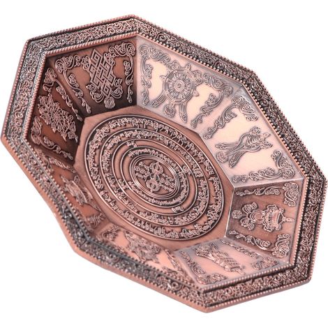 Achteckige Brennschale für buddhistische Opfergaben, Symbol der 8 Glückszeichen, rituelles Feuergefäß, Tempelbedarf, rot. (1/5)