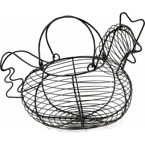 Cestini a forma di gallina in metallo nero con doppi manici, set da 4 pezzi, cm 28 x 19 x 19 H