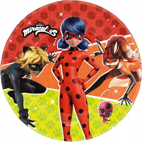 Platos de papel de Miraculous Ladybug y Cat Noir para cumpleaños, 23 cm, 8 unidades.