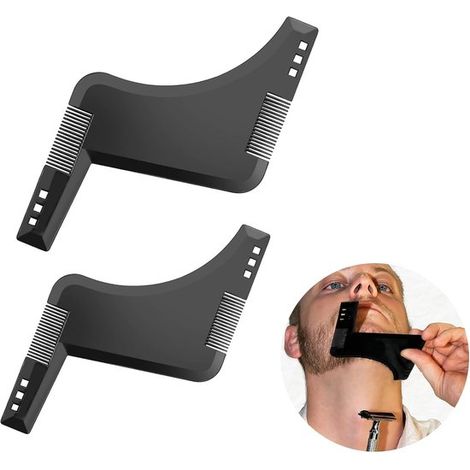 Plantillas para barba - Plantillas para barba de hombre - Negras - Plantillas para barba de niño - Bigote - Plantillas para contorno de barba y cuello - Paquete de 2 (1/4)