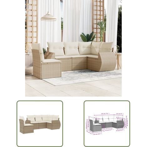 The Living Store 5-tlg. Garten-Sofagarnitur mit Kissen Beige Poly Rattan - Gartenmöbel - Outdoor Möbel - Lounge Set - Rattan Gartenmöbel - Polyethylen Gartenmöbel