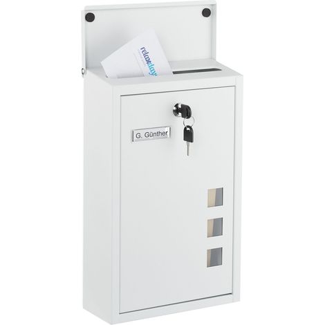Relaxdays Cassetta della Posta a Parete, Buca Porta Lettere con Chiave e Finestrelle, Mailbox HLP: 40x25x11,5 cm, Bianco