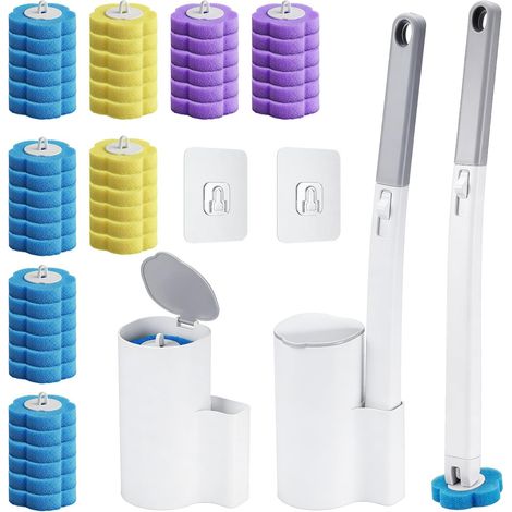 Kit de Brosse WC Jetable avec 48 pcs Recharges + 2 Pcs Supports (1/5)